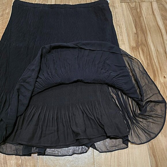 Vintage Nos Cache Black Accordion Pleated Skirt L Womens Flounce Hem Pull On - Picture 3 of 8